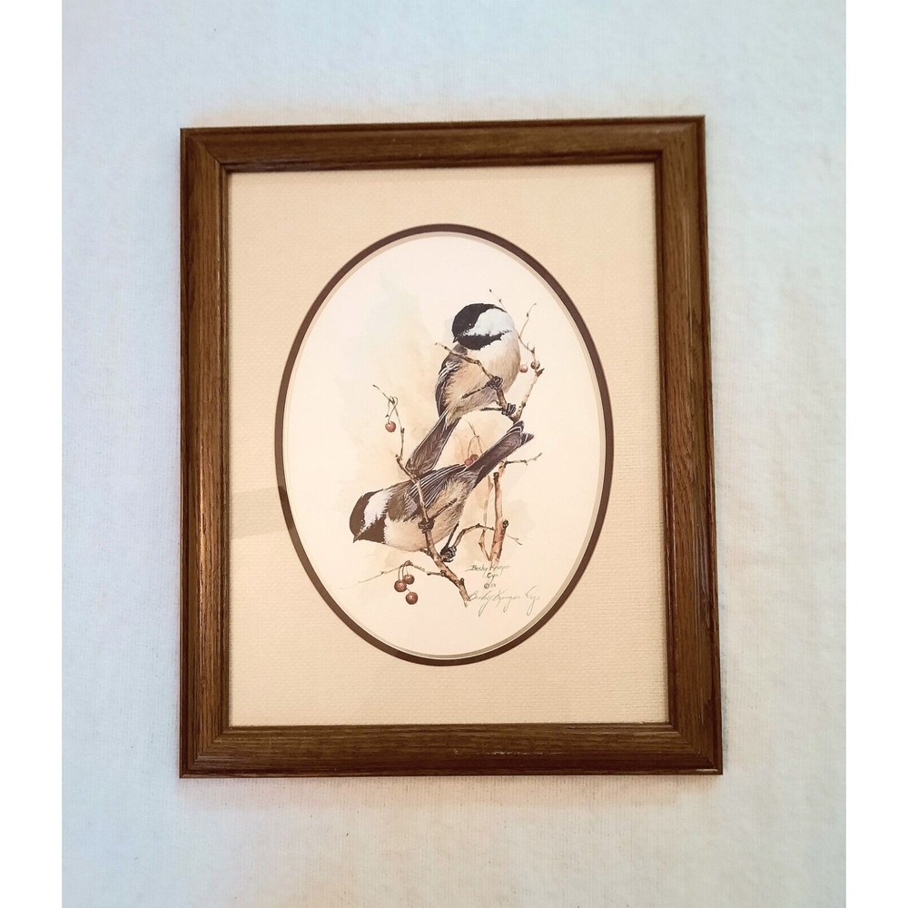 Vintage 1983 Becky Kruger Cyr Framed Signed Birds Print 13'' x 16" Collectible